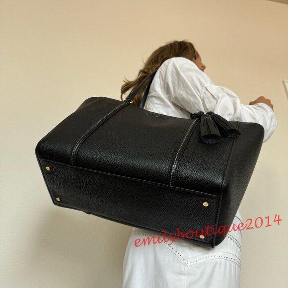 NWT Tory Burch 144689 Thea Tote In Black Pebble Leather Large Shoulder Bag - Picture 8 of 11